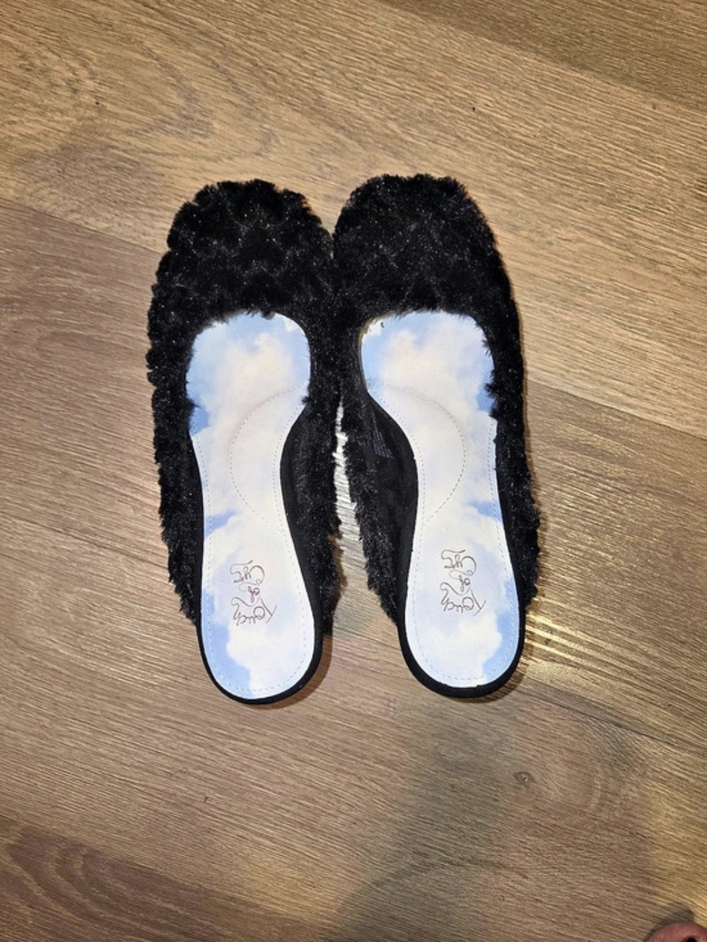 Touch of Cyn by Cyndi Lauper Black Fuzzy Ruffle Platform Mule